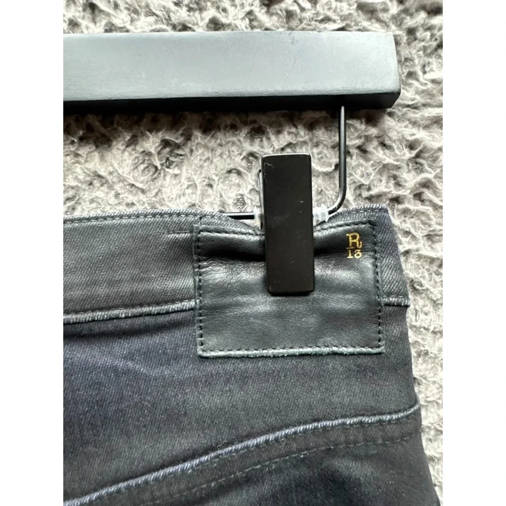 R13 X-Over Slim Fit Skinny Cross Over Denim Jeans Waxed Black Womens Size 25